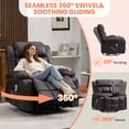 thumbnail image 2 of UHOMEPRO Swivel Recliner Chair for Adults, 360° Manual Swivel Rocker with Vibration Massage, Lumbar Heat, Leather Nursery Glider with Cup Holders and USB Port, Living Room and Bedroom, Brown, 2 of 9