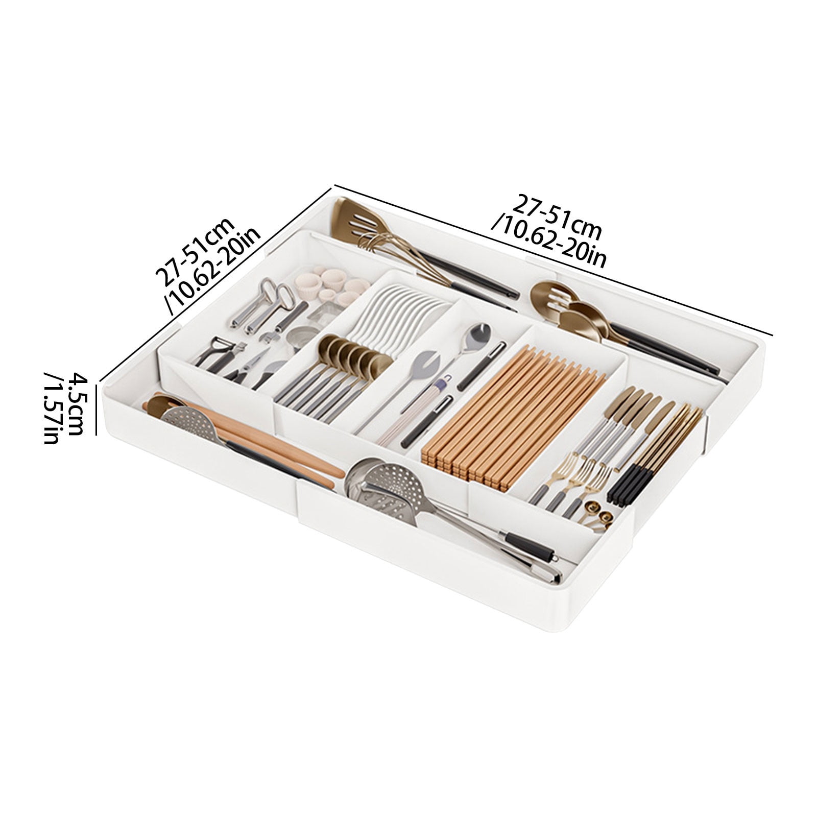 Gosuguu Retractable Kitchen Storage Tray | Expandable Drawer Organizer with Detachable Partitions for Utensils & Spices