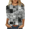 thumbnail image 5 of JTZGDY Women's 3/4 Length Sleeve Tops Dressy Casual Ruched Pleated Blouses Cute Floral Printed Crewneck Graphic T-Shirts Loose Curved Hem Tunic Fall Outfit Tshirts Clothes Gray XXL, 5 of 7