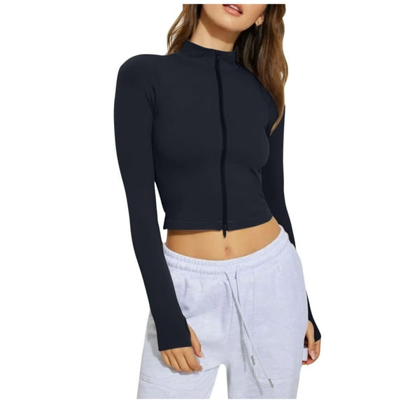 Drses Women's Cropped Zip Pullover Workout Jacket - Slim Fit Long Sleeve Running Athletic Yoga Outwear Top