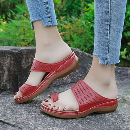 

Patlollav Womens Sandals Clearance Women Flip-flops Sandals Retro Bohemian Style Hollow Wedge Sandals