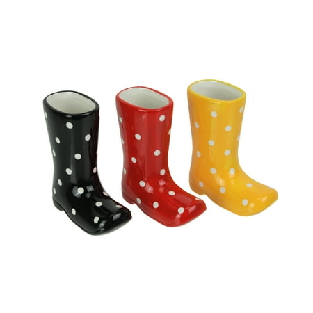 Set of 3 Colorful Polka Dot Ceramic Rain Boot Mini Planters 5 Inches High Walmart