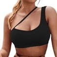 thumbnail image 2 of VBTAPA Womens One Shoulder Sports Bra Medium Support Asymmetrical Workout Yoga Bras Ribbed Knit Gym Crop Tank Top Black S, 2 of 3