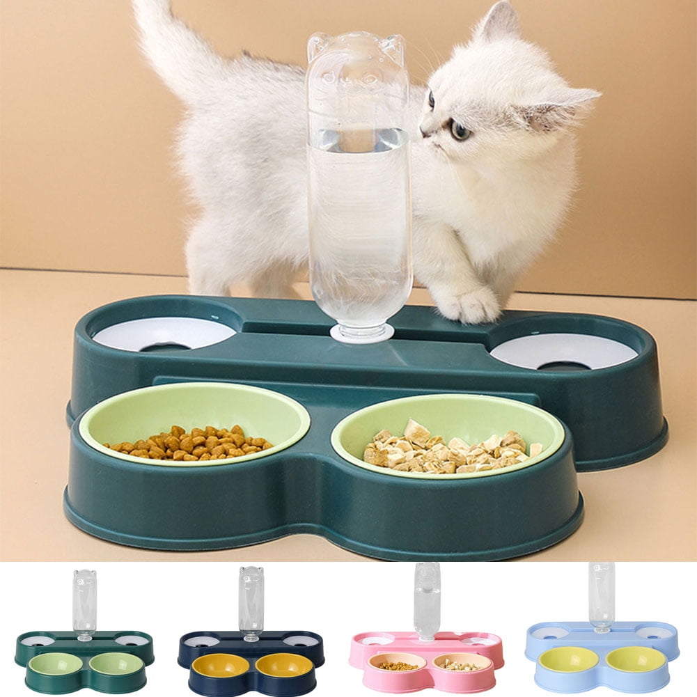 UDIYO Double Dog Cat Bowls, 2 in1 Pet Water and Food Bowl Set with