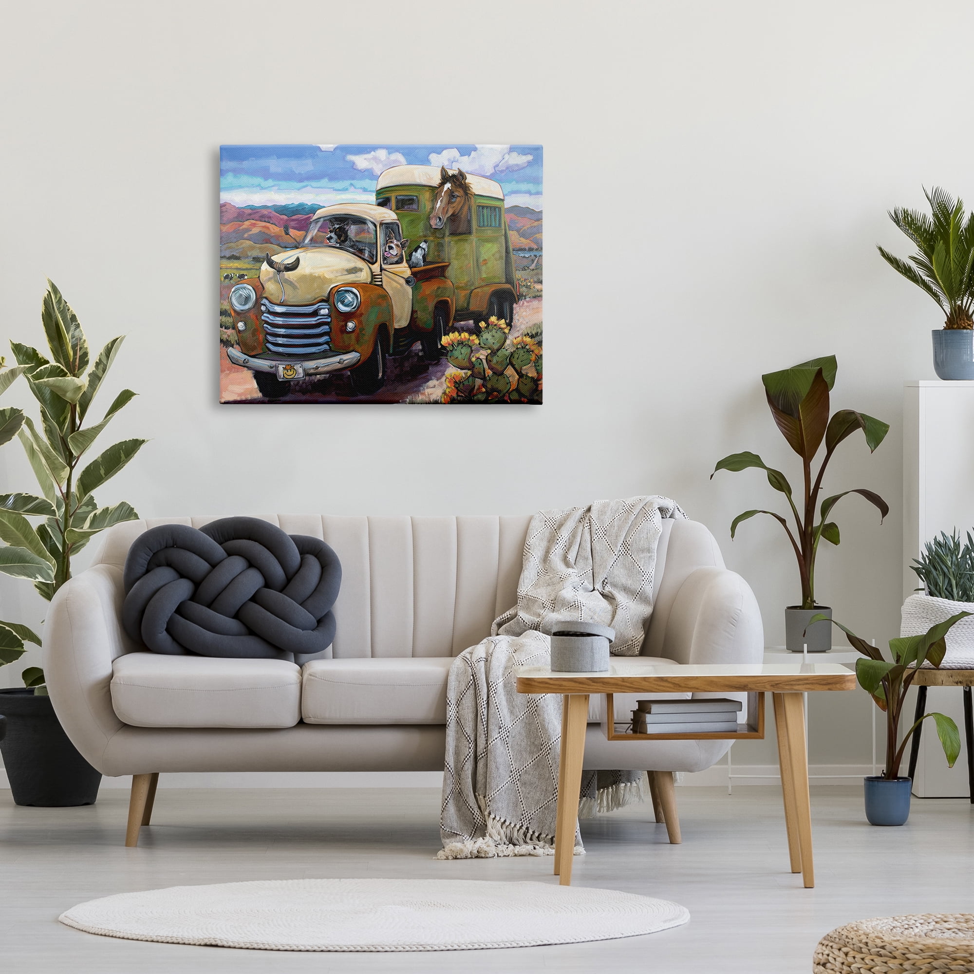 Stupell Industries Dogs Driving Vintage Rustic Truck with Horse Trolley, 40 x 30, Design by CR Townsend