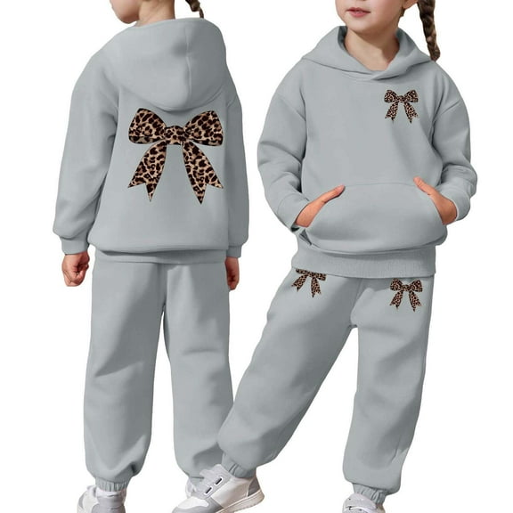 Jamsmile Toddler Girls Outfits Sets Long Sleeve Bowknot Print Warm Hoodie Pullover Tops Pants Kids Girls Sports Sweat Suits