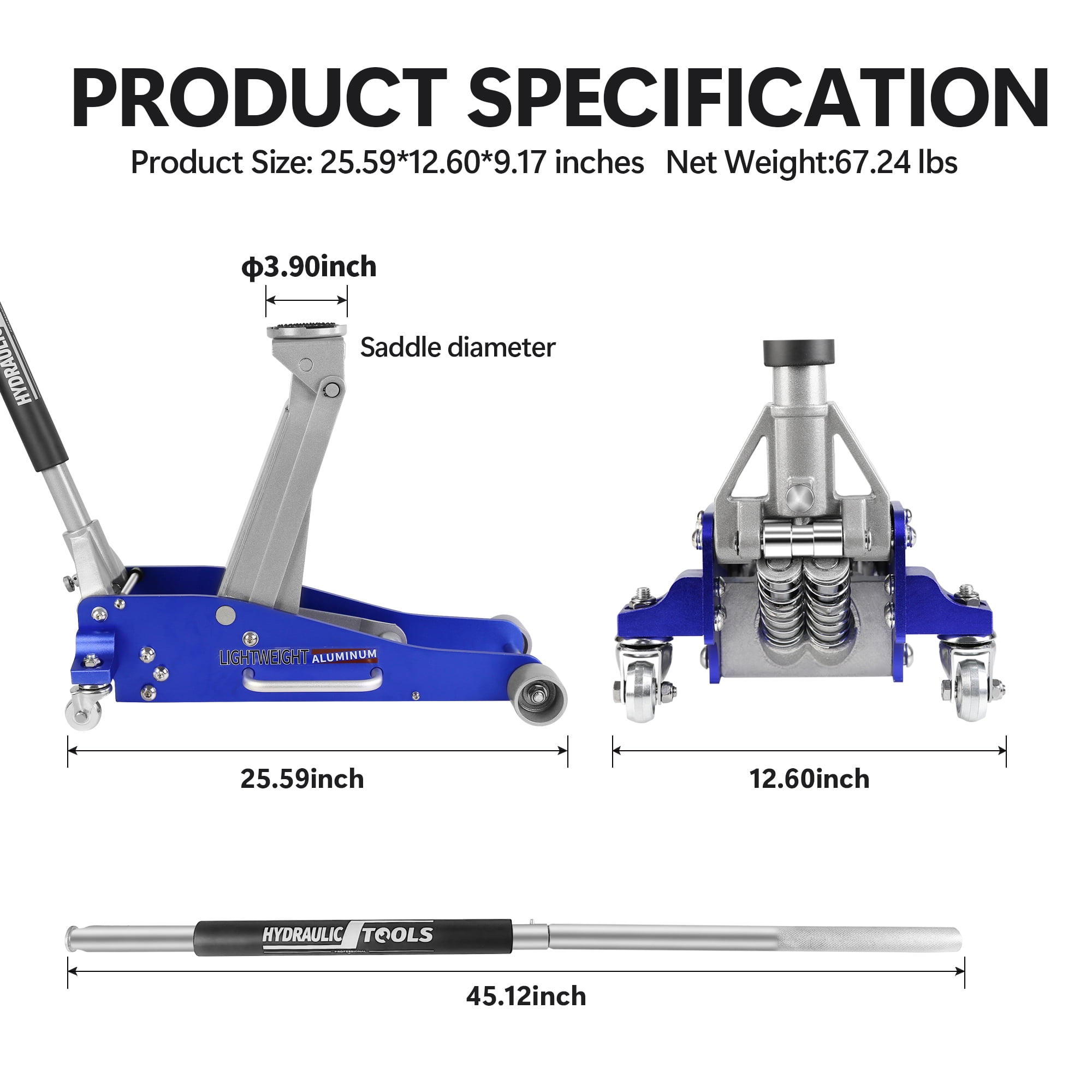 Seizeen 3-Ton Floor Jack, Low Profile Car Jack Heavy-Duty Aluminum, Trolley Jack Car Lift with Dual Pump Pistons, Lifting Range 3.86''-19.49''