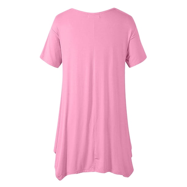 Blusa de cuello redondo de manga corta de color sólido de verano informal de moda para mujer Pompotops ghjkhdj11627