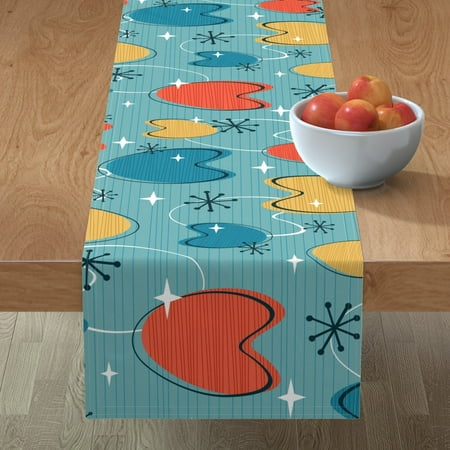 

Cotton Sateen Table Runner 108 - Retro Geometric Abstract Atomic Age Midcentury Modern Blue Large Print Custom Table Linens by Spoonflower