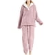thumbnail image 2 of Puntoco Conjuntos de pijama cómodos para mujer, conjunto de pijama informal de color liso con solapa para el hogar, 2 of 4