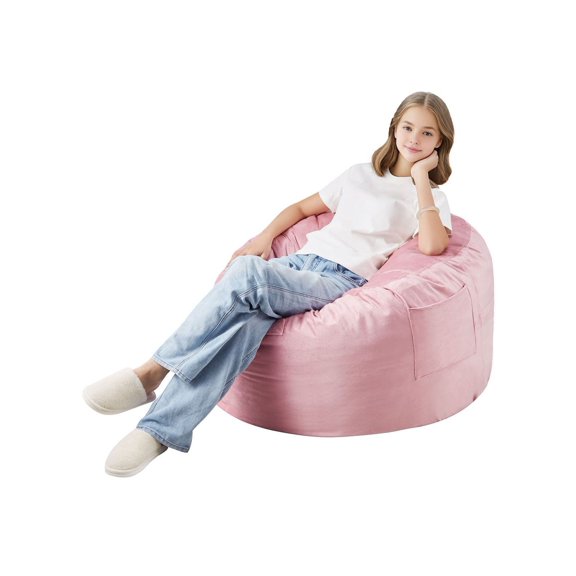 Bean Bag Chair 3ft, Memory Foam Filled, Washable Cover, Velvet, Pink - Bedroom/Playroom Lounger