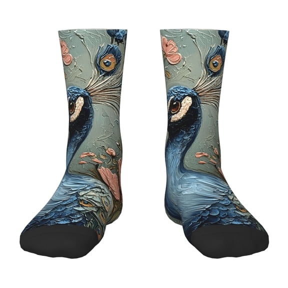Kids Crew Socks Novelty Casual Funny Socks for 6-10 Years Old , Peacock Flowers