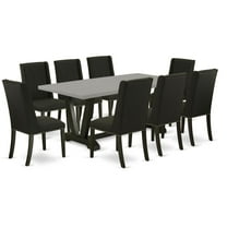 East West Furniture V-Style 9-piece Wood Dining Set with Linen Seat in Black