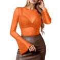 thumbnail image 2 of Blouse For Women Plus Size Tops For Long Sleeve Mesh See Through Blouse Rhinestone Casual Loose Fit Tunic Shirt Summer Fashion Clothes, 2 of 5