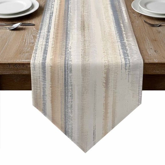 Beige Grey Table Runner Linen Burlap Table Runner 60 Inches Long Abstract Mottled Art Retro Modern Painting Dresser Scarves for Kitchen Island Coffee Dining Room Party Holiday Decoration 13"x60"