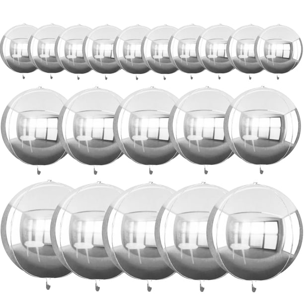 Globo de aluminio TONIFUL 4D gigante redondo plateado, 16 unidades, para fiestas