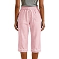thumbnail image 4 of MLQIDK Crop Capri Pants for Women Dressy Casual Lounge Pants Knee Length High Waisted Trendy Summer Cropped Pants with Pockets Pink L, 4 of 5