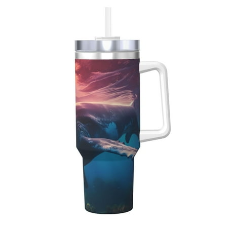 

Logiee Sunshine Ocean Whale Print 40OZ Ice Bully Cup with Handle and Straw Double Wall Stainless Steel Tumbler Travel Coffee Cup with Lid Summer Insulation and Cooling Cup