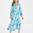 thumbnail image 3 of Style & Co Women's Printed Tiered Midi Dress - Teal - Petite Small, 3 of 4