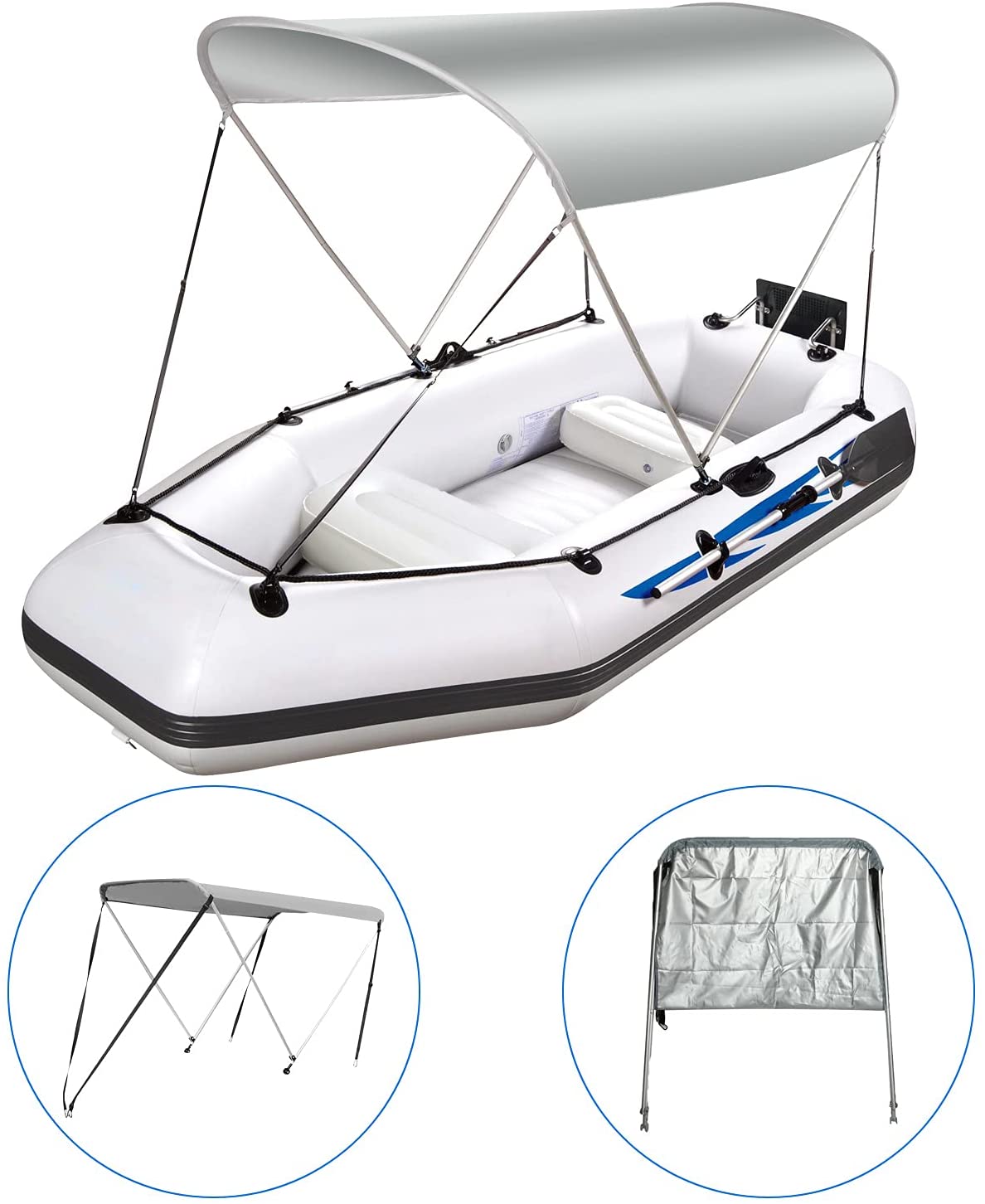 ABORON Bimini Top Boat Cover Adjustable Boat Canopy Aluminum Support