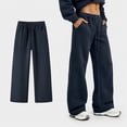 thumbnail image 3 of EANJE Men's Baggy Sweatpants Casual Elastic Waist Wide Leg Pants Solid Loose Fit Lounge Trousers with Side Pockets for Daily Streetwear Navy XL, 3 of 5
