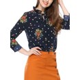 thumbnail image 1 of Unique Bargains Women's Tie Ruffled Neckline Polka Dots Floral Blouse Tops, 1 of 6