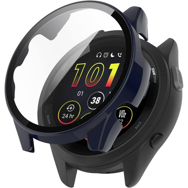 KOMI Compatible avec Garmin Forerunner 265S Étui de Protection, Étui de Protection PC Résistant aux Rayures avec Protecteur d'Écran en Verre Trempé HD pour Garmin Forerunner 265S (Pas 265)(Bleu)