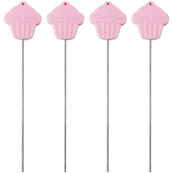 4PCS Reusable Stainless Steel Cake Tester Needle Metal Cake Probe Tester Skewer Needles with Silicone Handle for Bread Biscuit Muffin Pancake Baking (7.87")