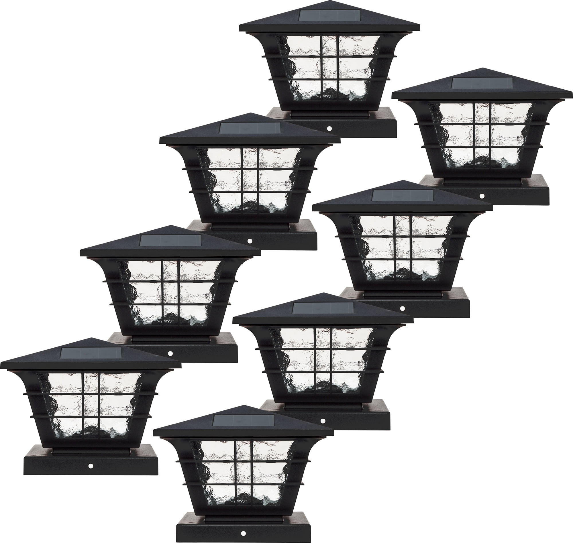 Set Of 2 Solar Black Hexagon Cap Light With White SMD LED For 5"x5" Fence Post 