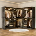 thumbnail image 5 of iSunirm L Shaped Closet System, 3-in-1 Walk-in Closet Organizer System with Drawers, Hanging Rods, and Storage Shelves, Wardrobe Closet System with Corner, for Bedroom/Closet/Kitchen, Black Oak, 5 of 8