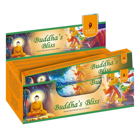 Soul Sticks Buddha's Bliss | 12 Boxes of Hand Rolled Natural Incense Sticks for Space Clearing Removing Negative Energy | Bulk Incense