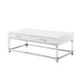 thumbnail image 4 of Inspired Home Maximo Table Basse 2 Tiroirs Pieds en Acrylique Haute Brillance Base en Acier Inoxydable Chromé Design Moderne, Blanc/chrome, 4 of 9