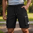 thumbnail image 6 of Mens Hiking Cargo Shorts 7" Quick Dry Lightweight Waterproof Stretch Drawstring Beach Shorts with Zipper Pockets for Hiking Golf Casual Loose Fit Big and Tall Size XS-3XL Black, 6 of 8