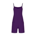 thumbnail image 3 of Xihbxyly Jumpsuits for Women Clearance Casual Womens Summer Casual Sleeveless Rompers Loose Spaghetti Strap Shorts Jumpsuit Linen Scoop Neck Wide Leg Jumpsuit with Pockets, 3 of 5