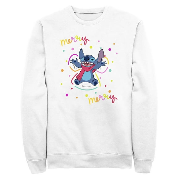 Men's Lilo & Stitch Christmas Merry Merry  Sweatshirt White 2X Large