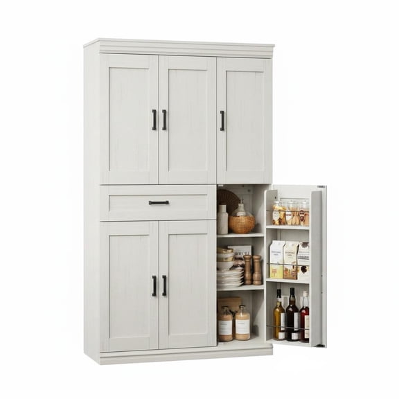 71 inch Black Storage Cabinet with 6 Doors 7 Shelves Drawer Freestanding Pantry for Kitchen Dining Laundry