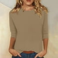 thumbnail image 5 of T Shirts For Women Womens Tops Solid Color Round Neck Slim Seven Point Sleeve T Shirt Top, 5 of 5