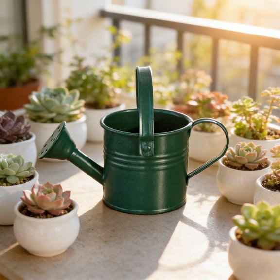 Green Watering Can Metal Pot with Sprinkler Head - Rustic Style Waterer, Easter Decorations, Galvanized Water Pot with Smooth Spout for Indoor Outdoor Greenery, Gardens and Patio Decor