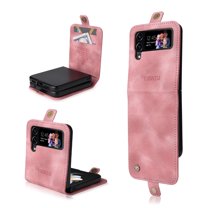 for Samsung Galaxy Z Flip 4 Case Wallet Case with Card Holder, Matte Slim Fit Premium PU Leather   PC Drop Protective Flip Phone Case Cover for Samsung Galaxy Z Flip 4 5G 2022 - Pink