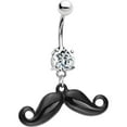 thumbnail image 1 of Belly Button Ring Mustache Navel Piercing Dangle Surgical Steel 4 Prong CZ 14G, 1 of 1