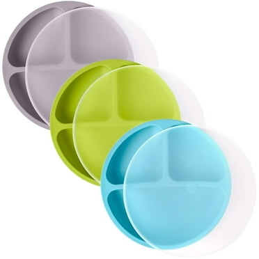 WeeSprout Baby Plates, Divided Sections, Food Grade Silicone Plates for Kids, 3-Pack, with Lids, GBG