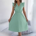 thumbnail image 2 of Staron Spring Summer Dresses for Women Casual Lace V-Neck Ruffled Waist Pleated Sleeveless Midi A-Line Cocktail Party Dress, Mint Green XL, 2 of 7