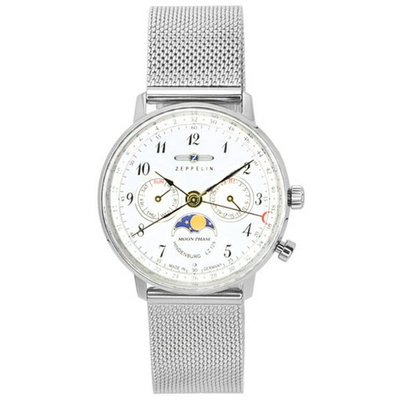 Zeppelin Lz129 Hindenburg Moonphase Silver Dial Quartz 7037m1 Women's Watch