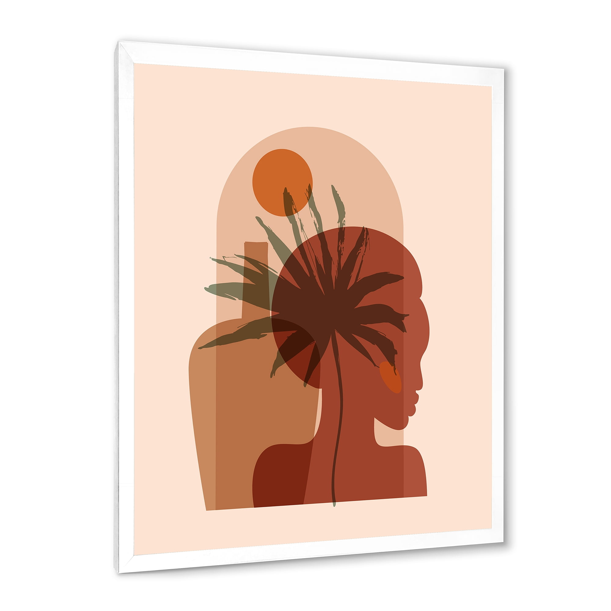 Designart 'Abstract Pretty Girl Portrait and Tropical Palm Leaf' Modern Framed Art Print
