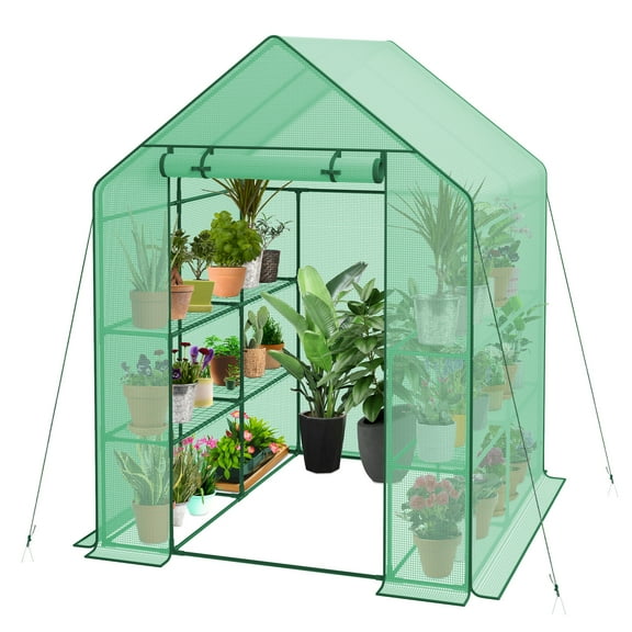 YUONAO Portable Walk-In Greenhouse with 8 Shelves, 3 Tiers, Mini Outdoor Planter House for Garden Plants, Seedlings, Flowers, Herbs, Weather-Resistant PE Cover, Easy Assembly