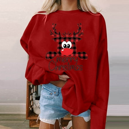 

KaLI_store Sweatshirts For Women New Winter Padded And Plush Pajamas Cartoon Girls Student Plush Round Neck Home Wear Ladies Shorts Outfits Red