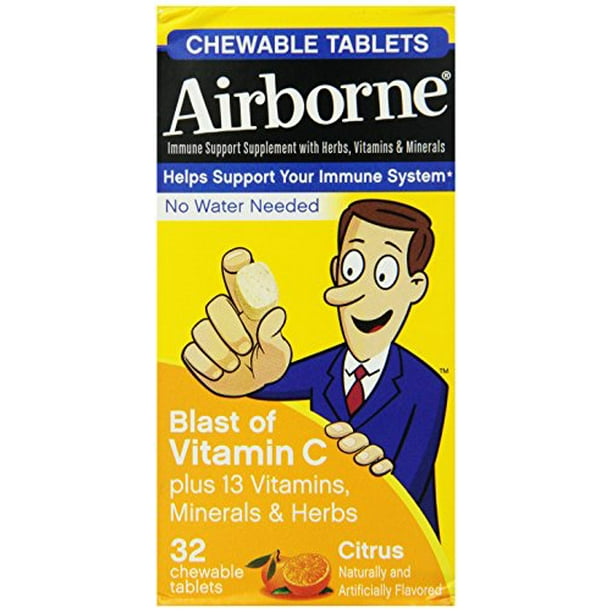 4Pk Airborne Immune Support Supplement w/Vitamin C Citrus Chewable