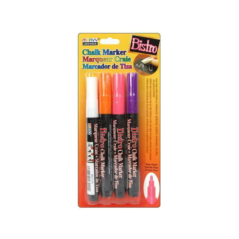 Uchida, 482-4H, 4 Piece, Bistro Fine Line Chalk Marker Set, Fluorescent  Colors 