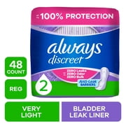 (3 pack) Always Discreet Incontinence Panty Liners for Bladder Leaks, Size 2, Very Light Absorbency, 48 Count