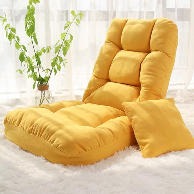 Foldable Floor Lazy Sofa with Pillow, Indoor Chaise Lounger with 5 Adjustable Positions, Adjustable Back Support, Video Gaming Chair for Home, Office, Reading, Watch,/Yellow a-One Size
